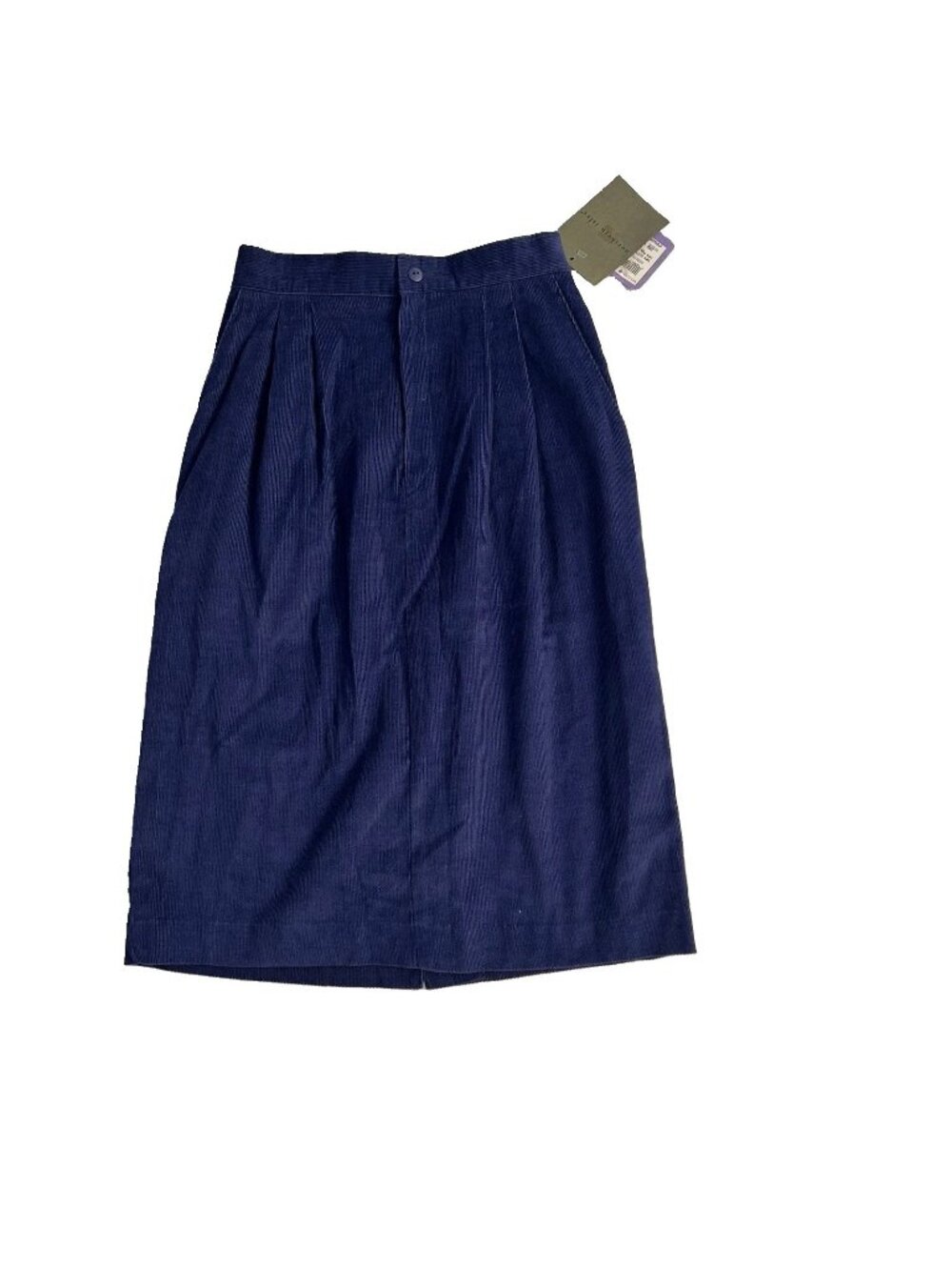 Vintage Northern Isles Midi Blue Corduroy Skirt Womens Size 8 Pleated Pockets